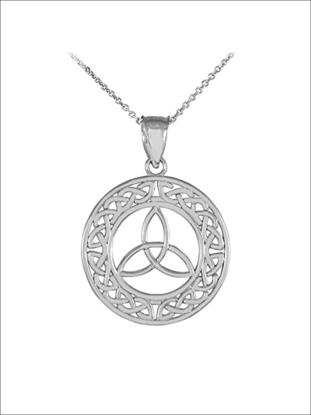 925 Sterling Silver Round Trinity Knot Pendant Necklace 18" Rolo Chain